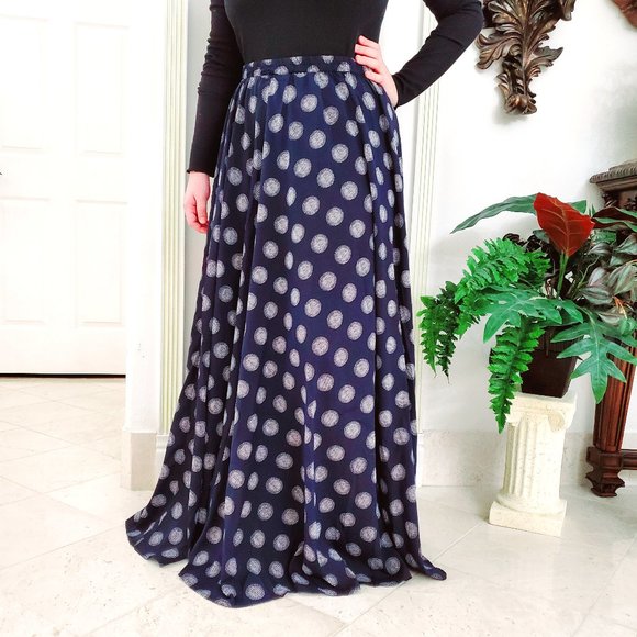 Flint & Moss Skirts Flint Moss Polka Dot Navy White Plus Size Maxi